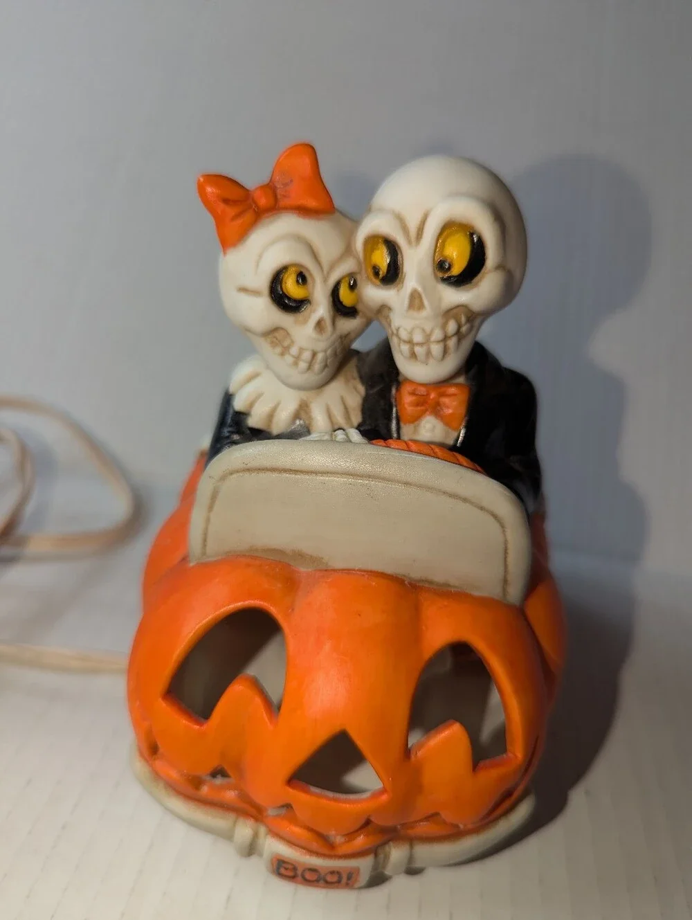Halloween Skeleton Couple Pumpkin Car Light Up VTG 1990 Enesco Mark Cook